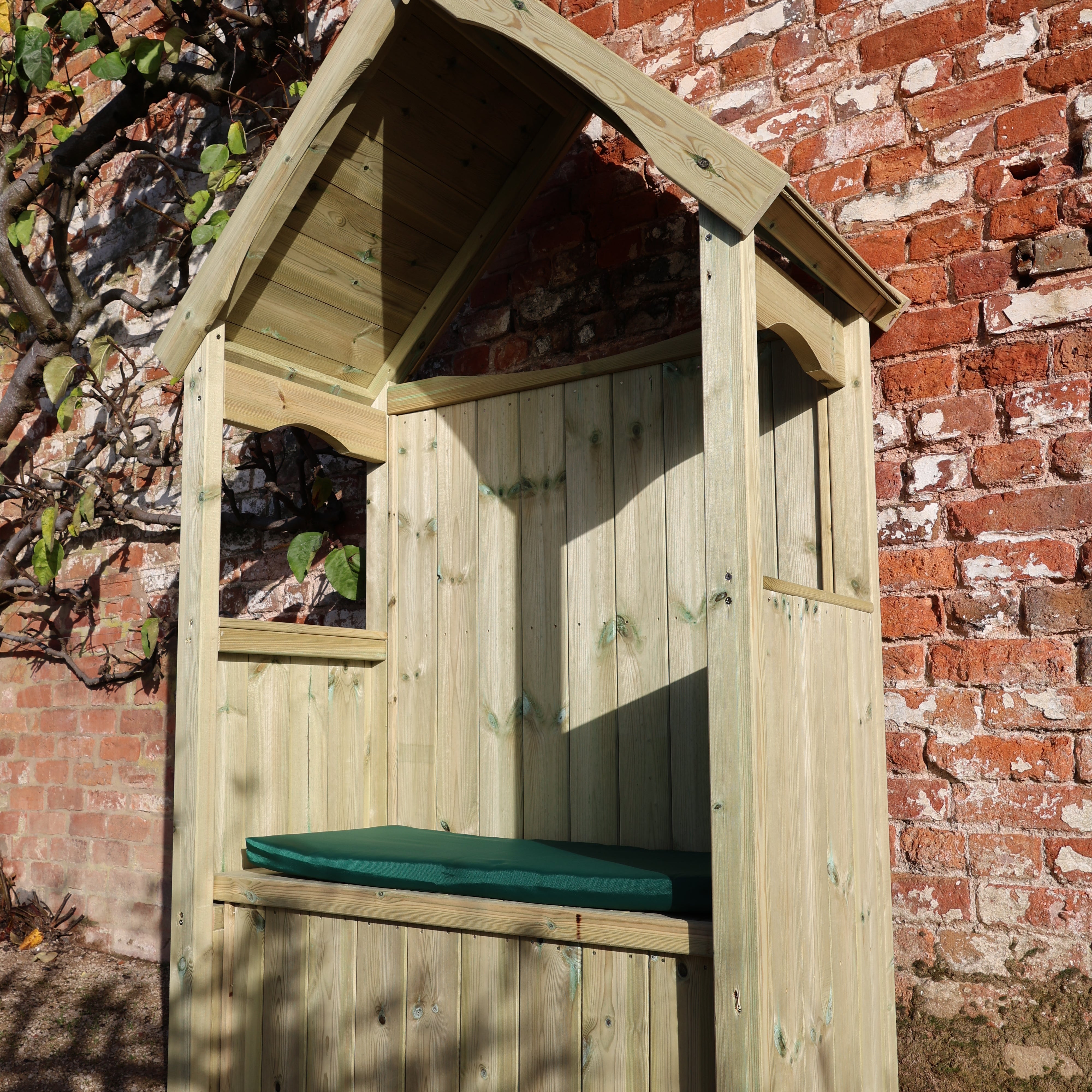 Wooden garden arbour with storage