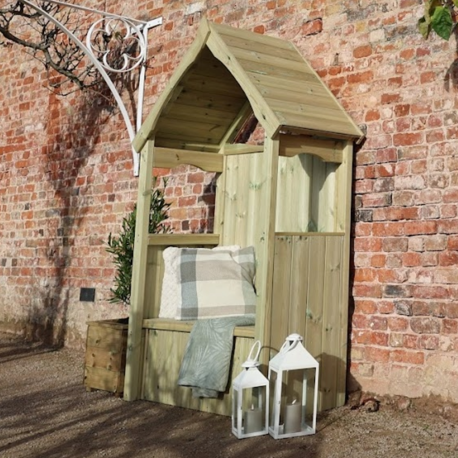 Wooden garden arbour with storage