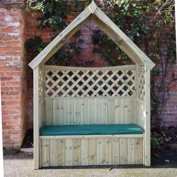 Wooden garden arbour with storage