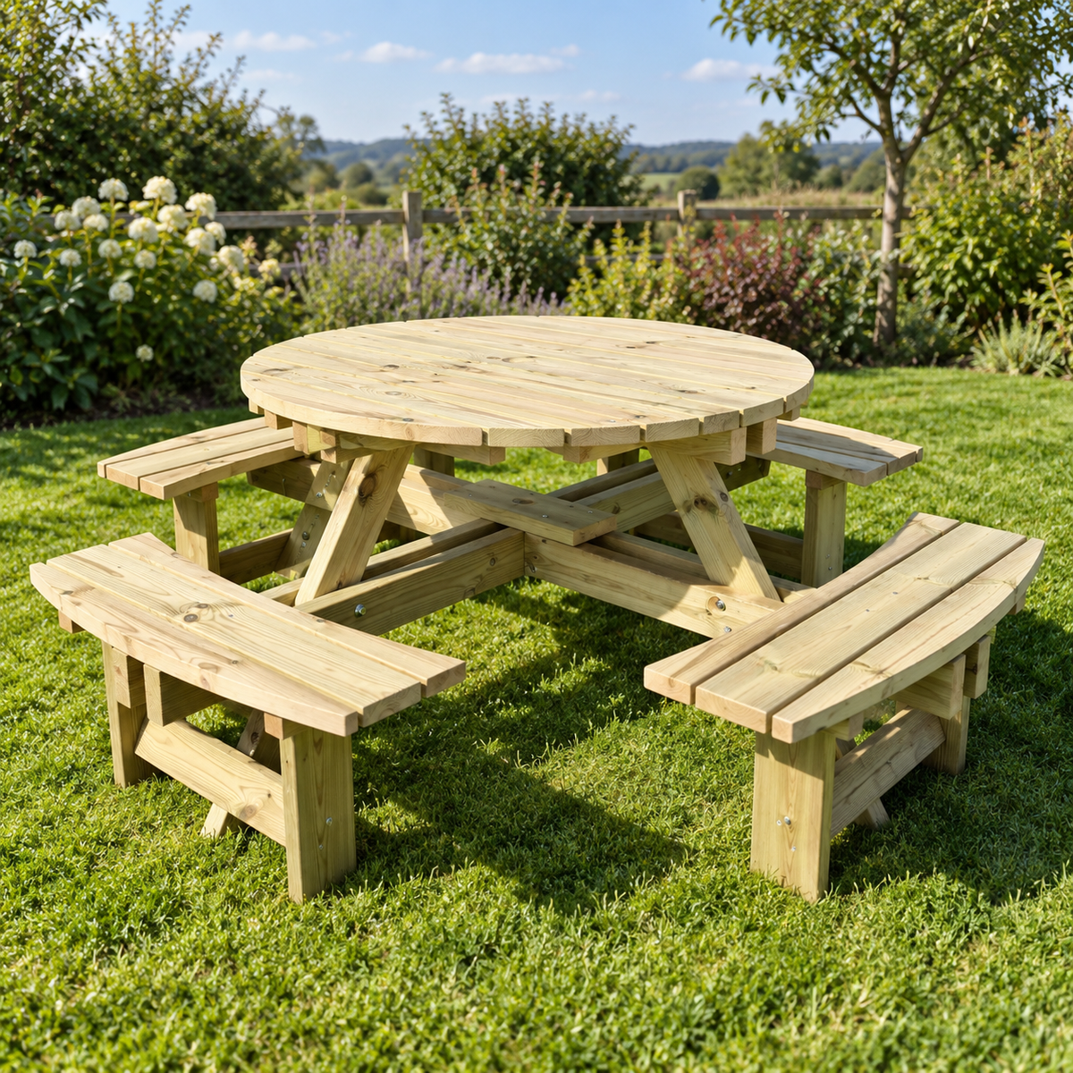 Westwood Round Picnic Table PT105 natural garden angle