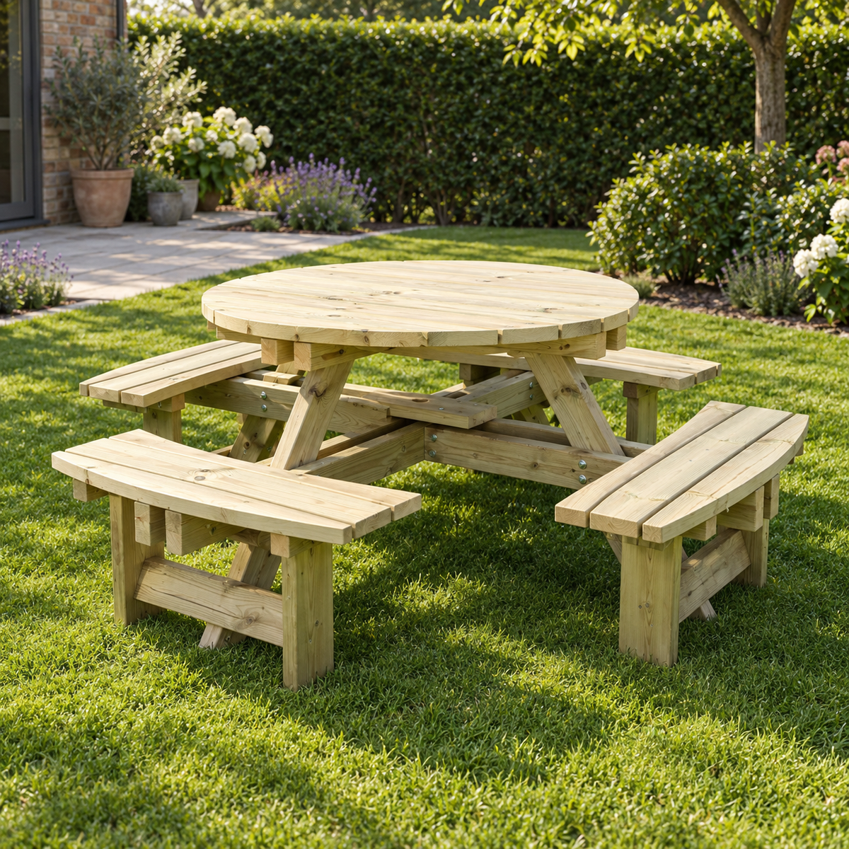 Westwood Round Picnic Table PT105 realistic garden setting