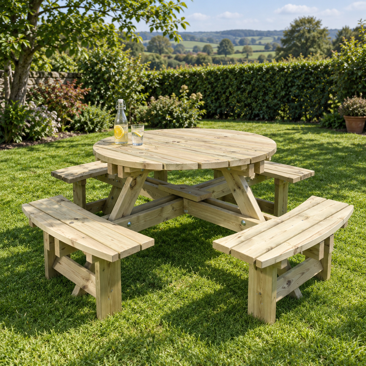 Westwood Round Picnic Table PT105 in a natural British garden