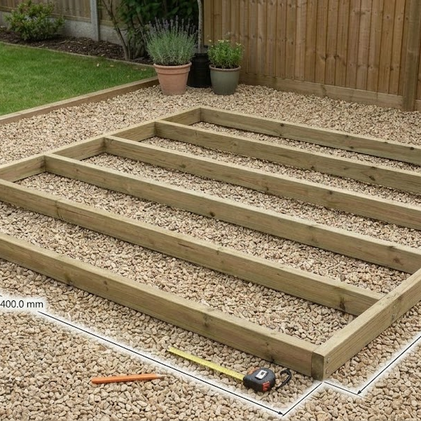 8 x 8 timber shed base kit made from pressure-treated 92 x 44 mm redwood