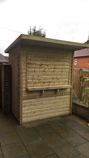 Outdoor timber garden bar with serving hatch