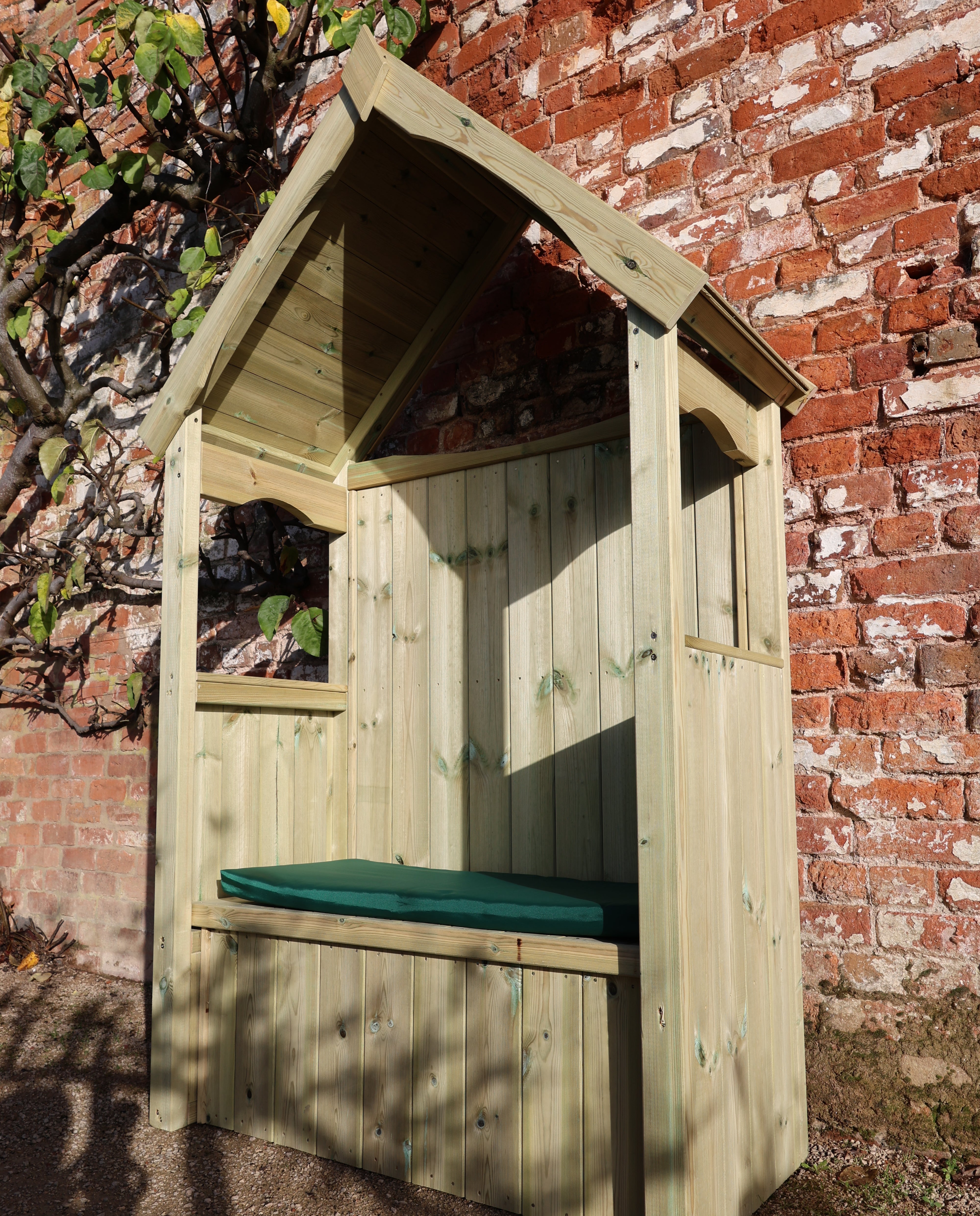 Wooden garden arbour with storage