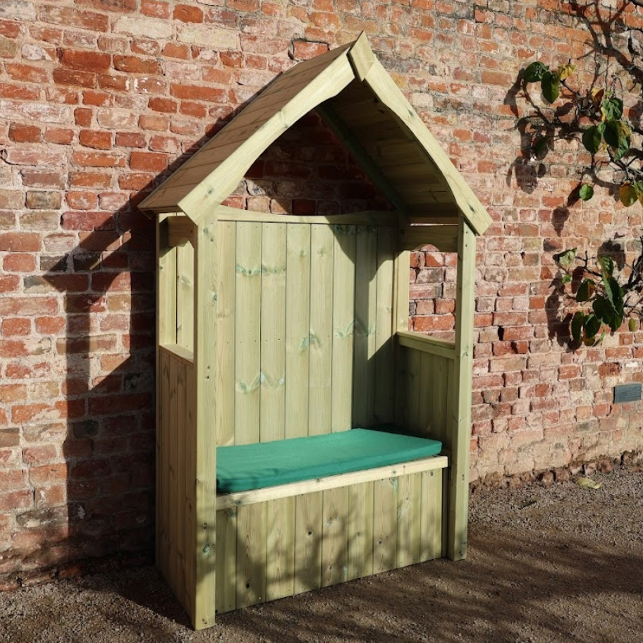 Wooden garden arbour with storage