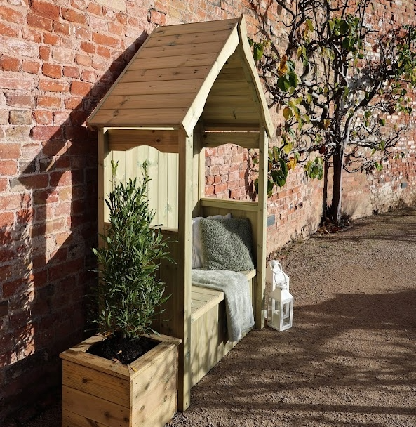 Wooden garden arbour with storage