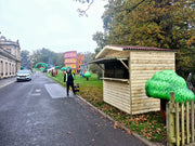 Compact wooden market chalet for festive trading