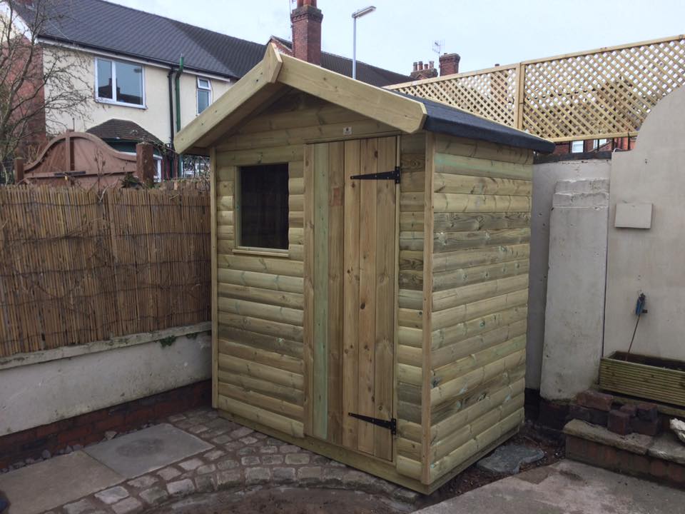 Apex timber garden shed with front window and loglap cladding