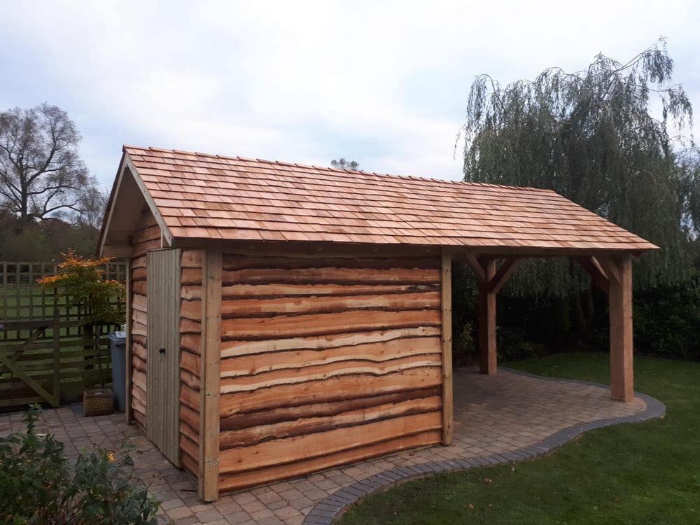 Large larch garden gazebo with enclosed storage area