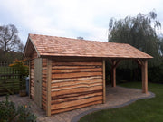 Large larch garden gazebo with enclosed storage area