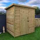 Pressure-treated pent shed with single door and windowless front