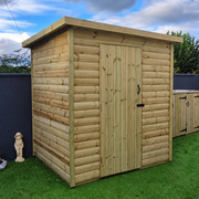 Pressure-treated pent shed with single door and windowless front