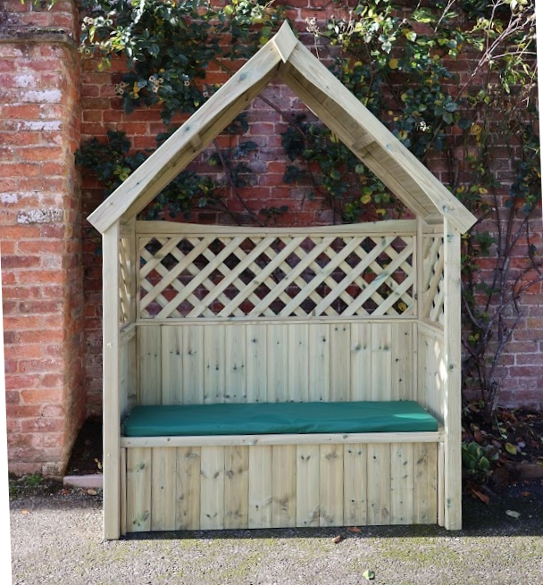 Wooden garden arbour with storage