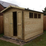 Heavy duty pressure-treated apex garden shed with timber loglap cladding