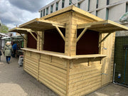 Commercial timber catering chalet with three serving hatches