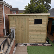 10x6 heavy-duty pent shed with double doors left and one window