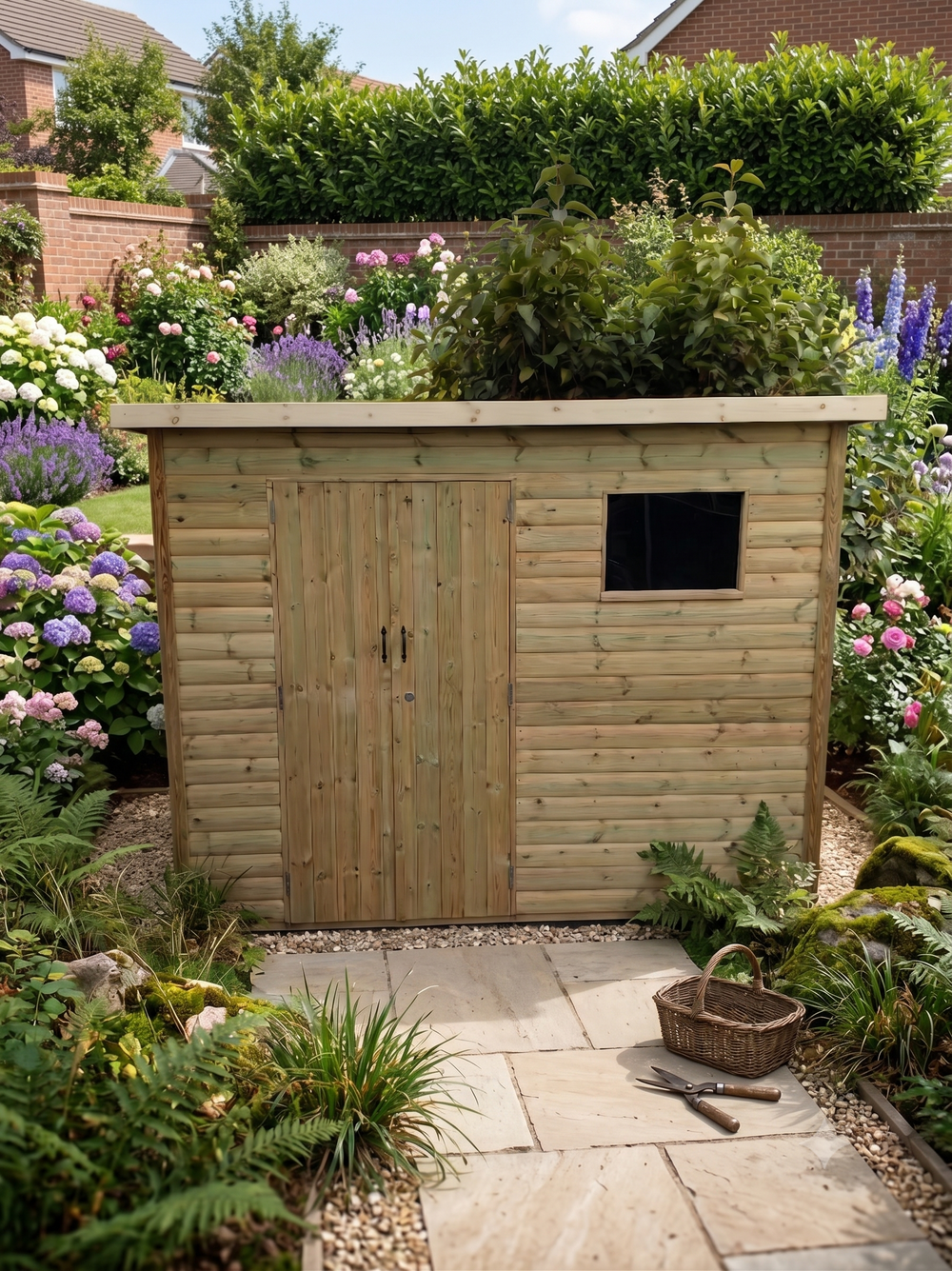 Pressure-treated 10x6 pent shed with left-hand double doors