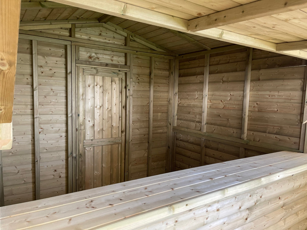 Timber market chalet with serving counter