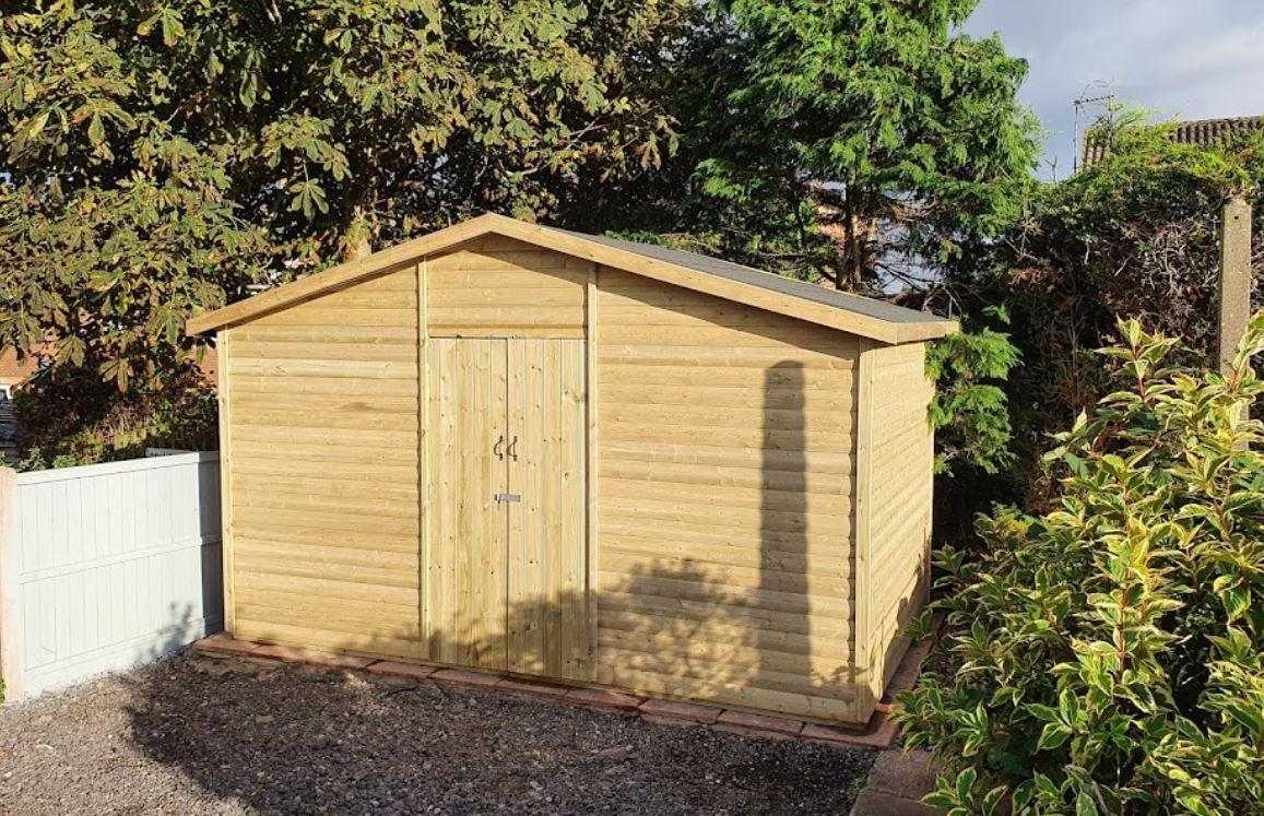 14x12 heavy duty apex garden shed with double doors and no windows