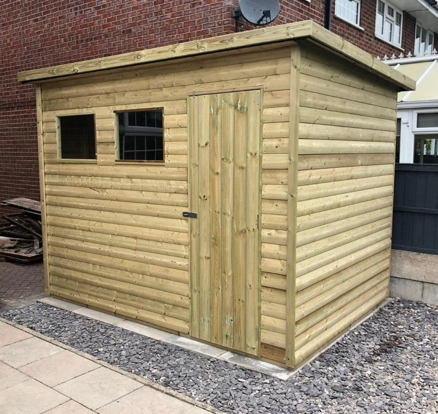 Heavy duty pent garden shed with door positioned to the right