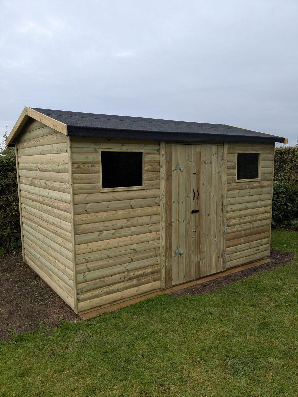 Ashbourne heavy duty double door garden shed with two front windows