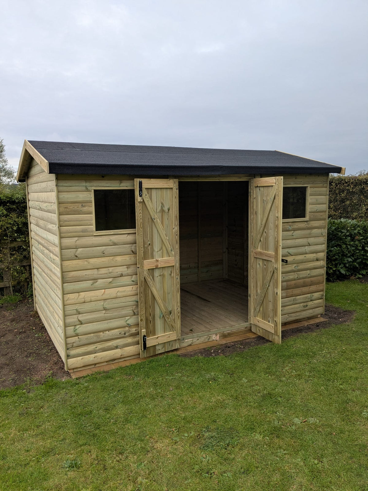 Ashbourne timber garden shed with double doors and windows