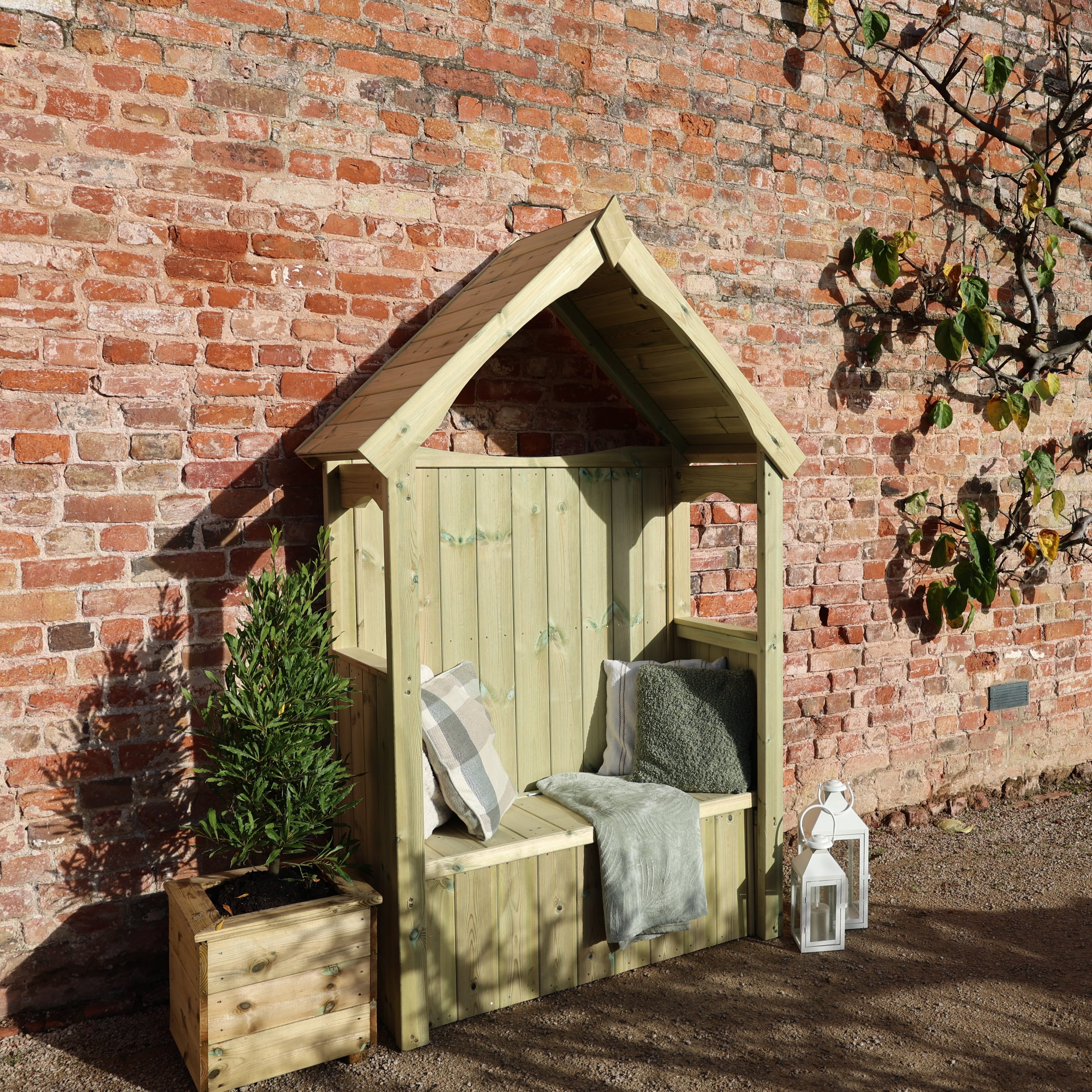 Wooden garden arbour with storage