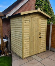 Pressure-treated apex storage shed with central door and no windows