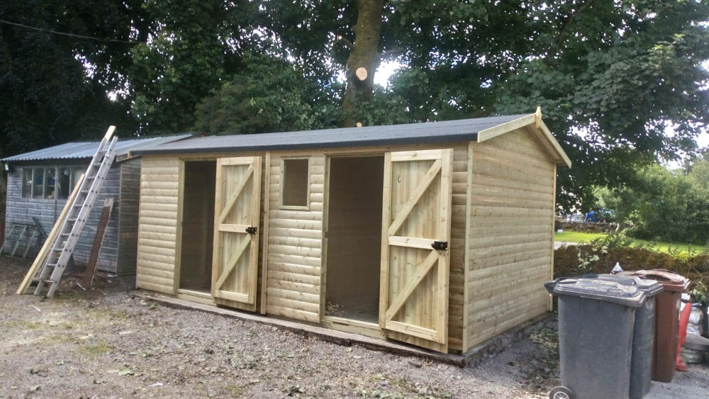 Abbey double garden shed showing two-section layout