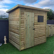 Heavy-duty pent garden shed with left-hand single door and front window