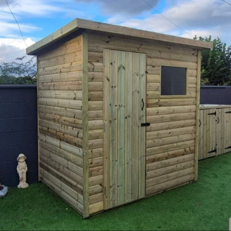 Heavy-duty pent garden shed with left-hand single door and front window