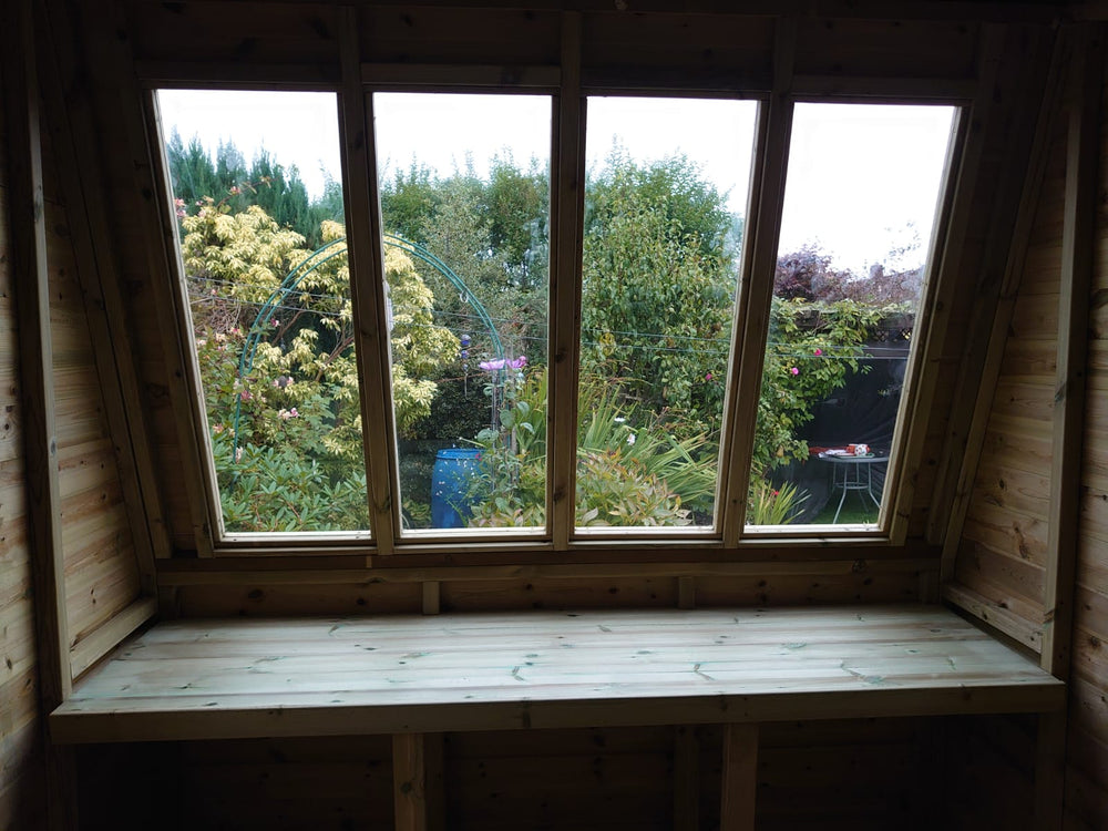 Internal potting bench inside 8x10 potting shed