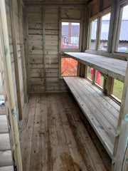 5x8 timber potting shed with internal potting shelves