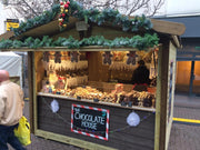 Timber Christmas market chalet serving hut